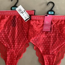 EX M & S Women's Red High Waisted Brazilian Knickers Size 14 x 2 Pairs New