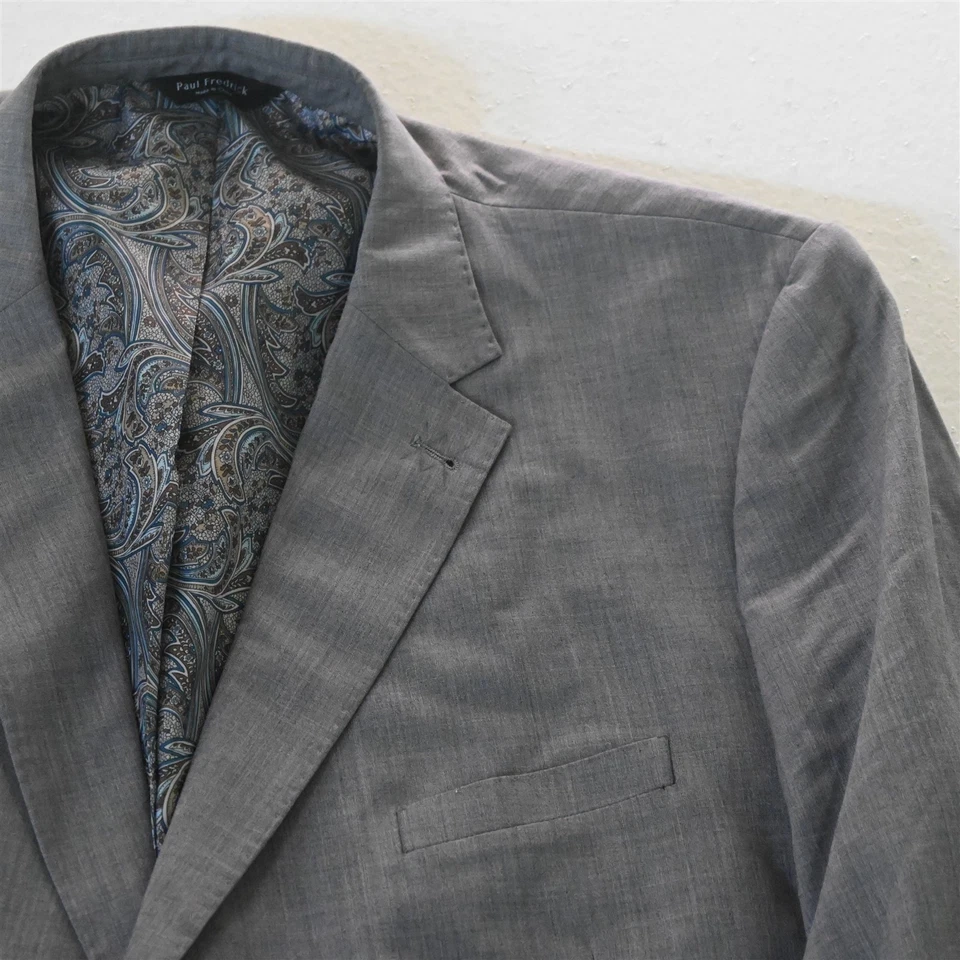 Blazer Traje Chaqueta Abrigo Deportivo Paul Fredrick 52L Gris Cremallera Bolsillo Elástico Lana Foto 2 de 4