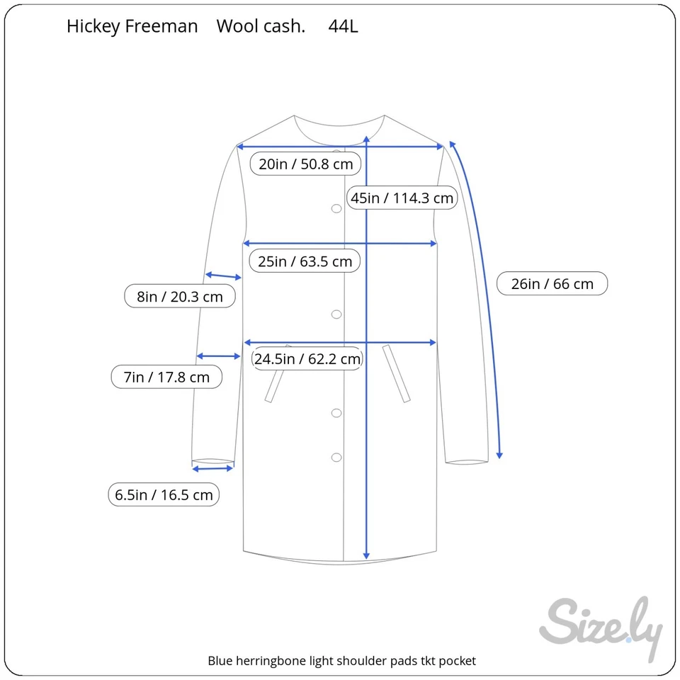 Hickey Freeman Peak Lapel Overcoat 44L Wool Cashmere Blue Herringbone Ticket Pkt - Image 2 of 4