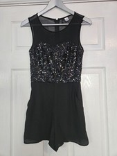 Size 10 H M Black sleeveless sequin playsuit. Party birthday rave holiday