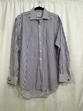 T.M. Lewin Men's 17/36 Luxury Dress Shirt Purple White Stripes French Cuff