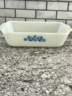 Vintage Anchor Hocking White Milk Glass Blue Cornflower 1 Qt Bread Loaf Pan 441