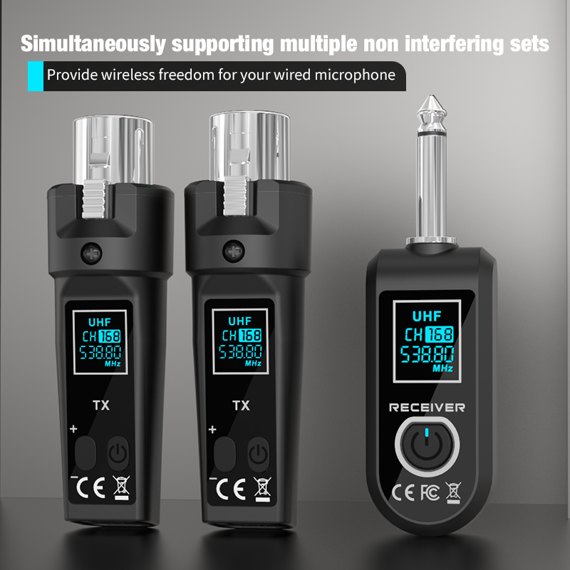 UHF Wireless Microphone Converter XLR Transmitter Receiver for Mic Mixer Guitar