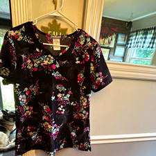Scrubstar Women s Scrub Top M Black Pink Blue White Floral Print Spandex