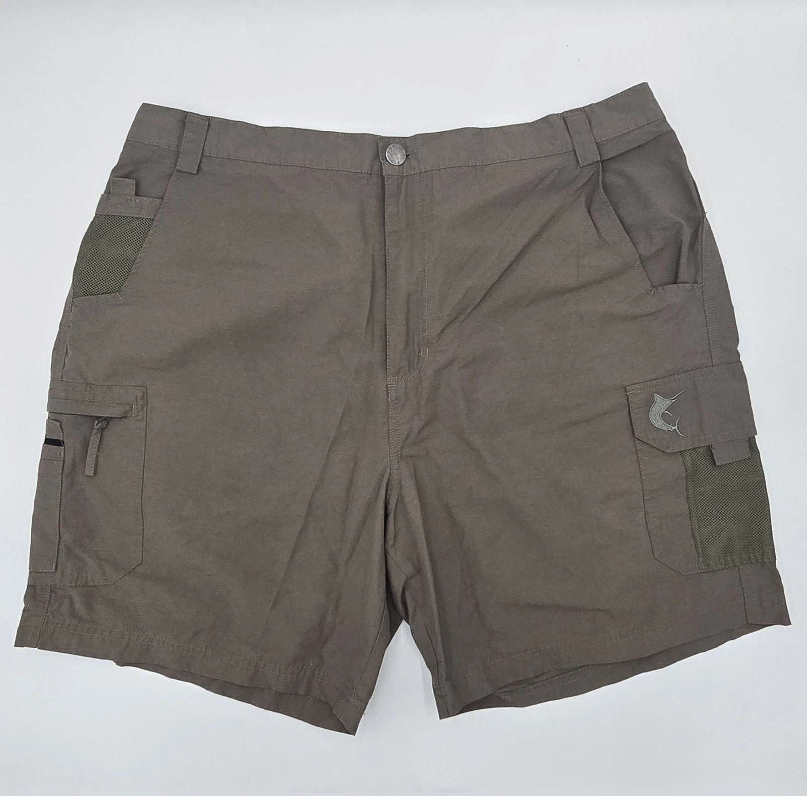 Reel Legends Khaki/GRN Outdoors Fishing/Hiking 8-Pocket Cargo Shorts Mens Sz XL