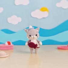 Crochet Cat Keychain Plush, Cute Handmade Kitty Amigurumi Bag Charm