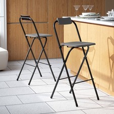 Outdoor Folding Barstools Set of 2 with Backrest and Footrest Grey