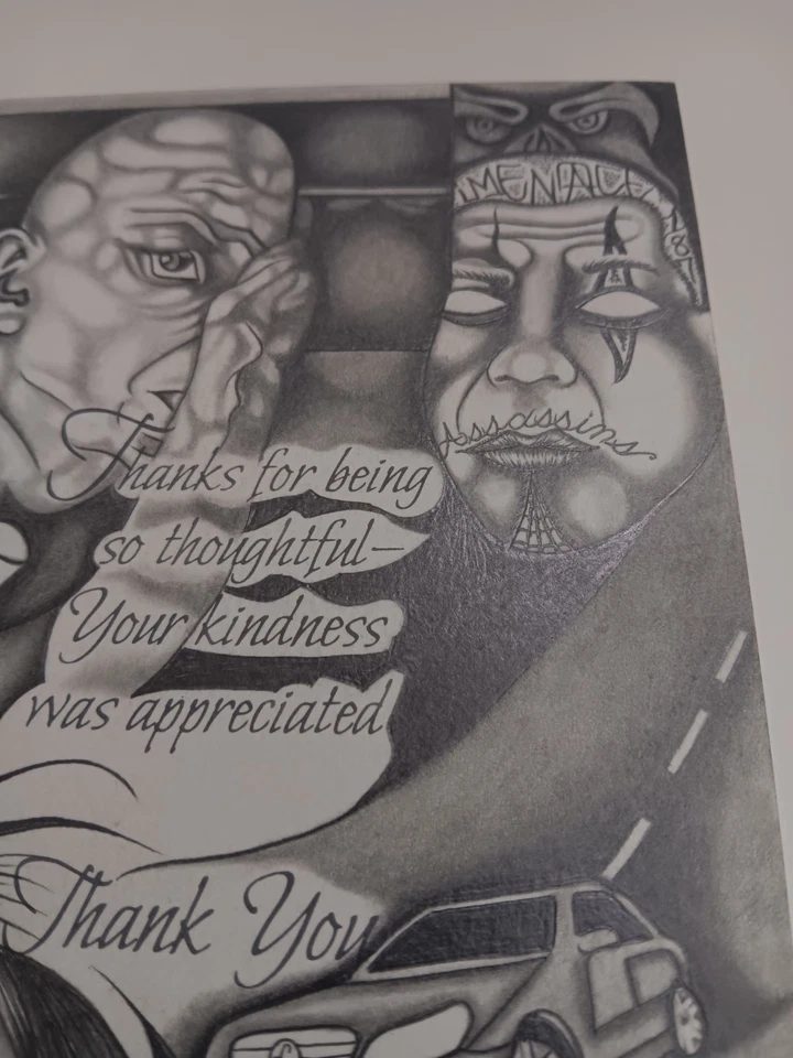 Arte carcelario vintage por artistas amenaza título voces tocando en mi cabeza. Foto 3 de 4