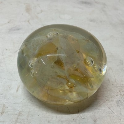 Charles Lutner Yellow Swirl Art Glass Paperweight Signed Lutner 12A-60/ 2.75 x2 