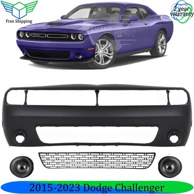 Front Bumper Cover Paintable & Fog Lights Kit For 2015-2023 Dodge Challenger