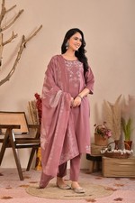Women's Embroidered Cotton Kurta Pant With Dupatta Set Ethnic Indian Suit