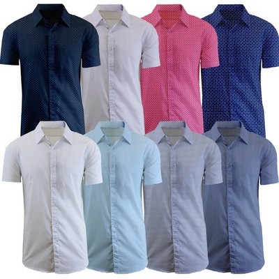 Mens Short Sleeve Stretch Printed Performance Dress Shirts (S-2XL) New Free Ship