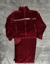 Vtg Speedo Velour Track Suit Medium Burgundy Stripe Velvet Made in USA '80s