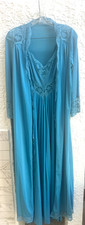 Vintage Olga Blue Lace Nightgown  Robe Set  Small XS  Nylon Peignoir