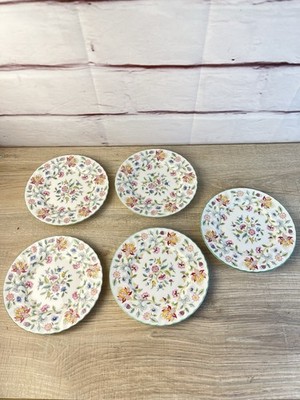 Minton Haddon Hall Salad Plates 5pc Lot Bone China Floral Green Trim England 8''