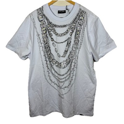 Left Point Men's White T-Shirt Crew Neck Rhinestone Bling Size XL SS NWT Rare