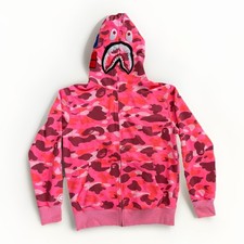 A Bathing Ape BAPE WGM Pink Camo Shark Full Zip Hoodie Streetwear Jacket Size XL