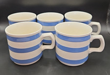 5 x Cornish ware Blue and white striped mugs made in Ireland 10oz