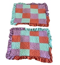 Vintage Patchwork Quilted Pillow Throws Ruffle Edge Cottage Core Plaid Standard