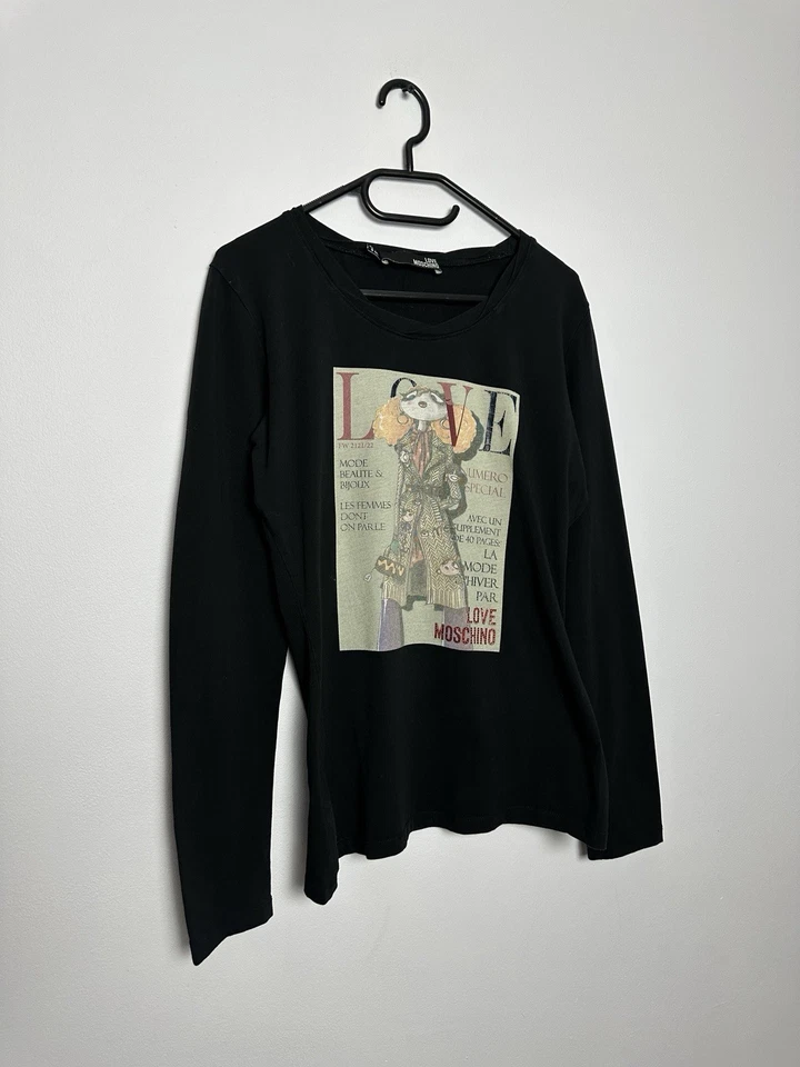 Love Moschino Big Logo Print Long Sleeve T Shirt Black Women’s  Sz US 8 - Image 3 of 4