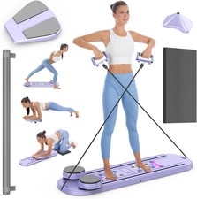 Women Foldable Pilates Reformer Workout Board Home Core Trainer W/Resistan Timer