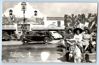 c1940's Typical View Cafe Tourist Tijuana Mexico RPPC Photo Postcard