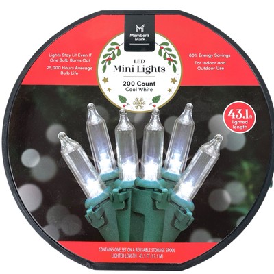 Members Mark Mini Christmas Lights 200 Count Cool White 43 Ft Long New