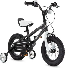 RoyalBaby Kids Bike EZ Balance to Pedal 12 Inch With Training Wheels, Black 