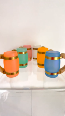 VTG 1970s Retro Tiki Siesta Ware Rainbow Frosted Glass Drink Beer Mugs Wood  Grip | eBay