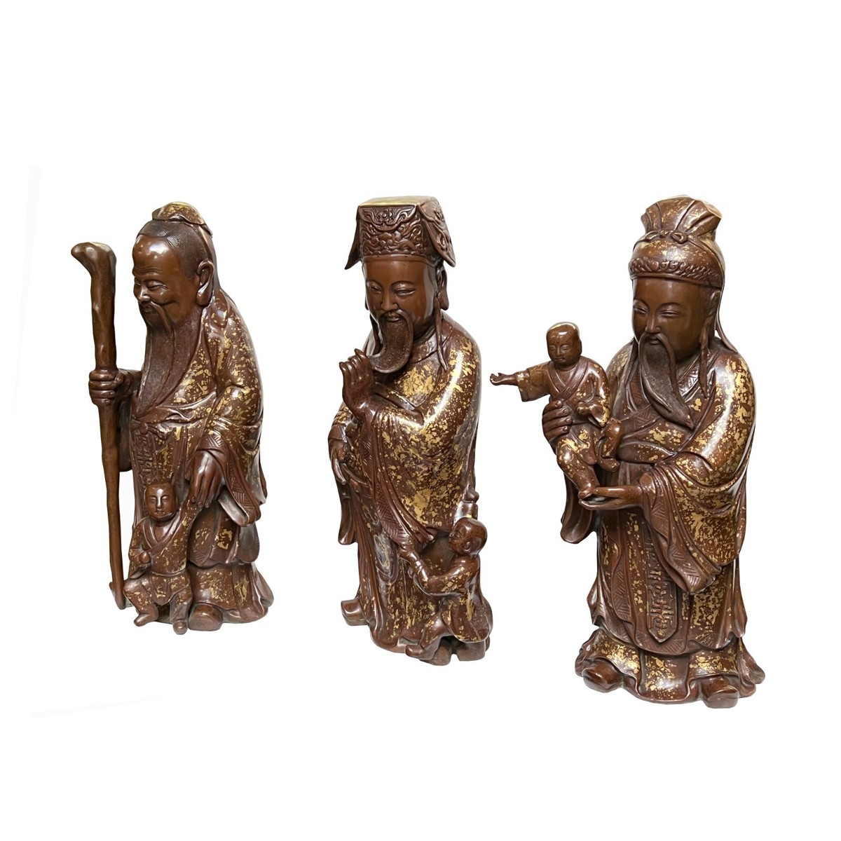 Chinese Fine Bronze Metal SanXing ( 3 Deities ) Fu Lu Shou Statue