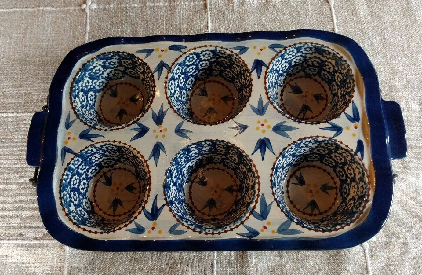 Temptations (Temp-Tations) Old World Blue 16"x10" Muffin Pan Large with Rack