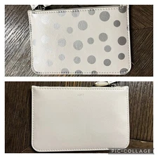 NWT LOFT Ivory Grey Polka Dots Mini Bag Zip Pouch Travel ID Organizer Wallet