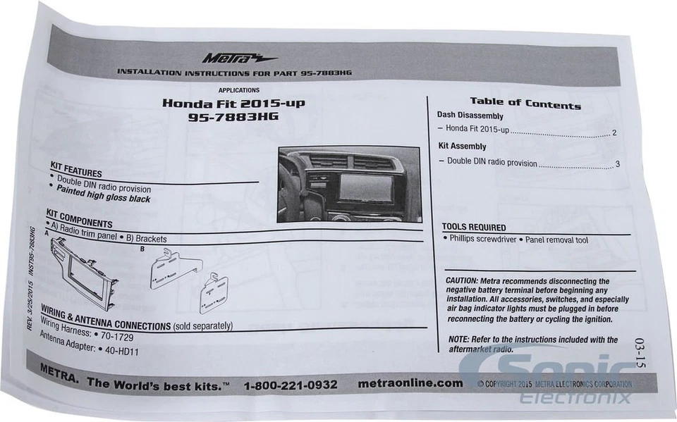 Metra 95-7883HG 双 DIN 仪表板套件适用于 Select 2015 - 2020 本田 Fit 汽车 — 第 4/4 张图片