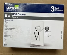Leviton 15 Amp Decora Combination Tamper Resistant Duplex Outlet and USB (3PK)