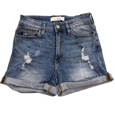 KanCan Distressed Jean Shorts Women 7/27 Blue Cuffed Stretch Grunge Faded Denim