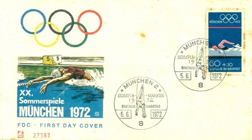 GERMANY  SCOTT # B488 FDC, 1972 SUMMER OLYMPICS, SWIMMING, GREAT PRICE!