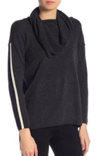 InCashmere Cowl Neck Contrast Stripe Cashmere Pullover L NWT $398