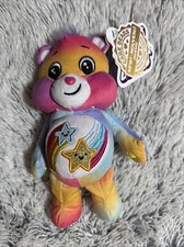 Care Bears 9" Bean Plush 2022 Dare to Care Bear Tie Dye  Glitter Belly New