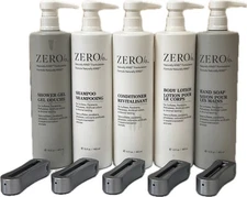 Zero% 15oz X1Shampoo 1 Conditioner 1 Shower Gel 1 Lotion 1 Hand wash 5 Bracket