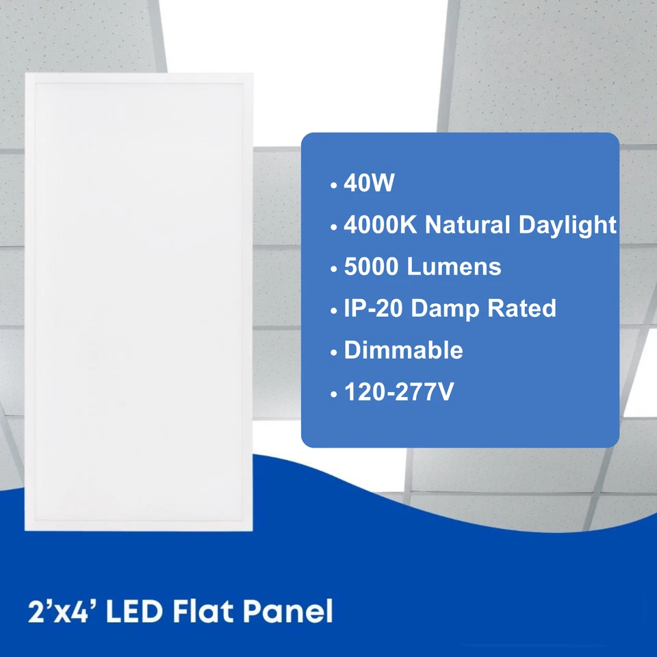 Paquete de 2 luces LED planas 2x4 regulables 5000LM 4000K 40W borde empotrado panel iluminado Foto 2 de 4