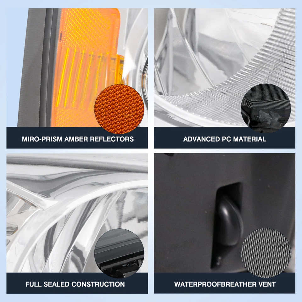 For 2005-2007 Dodge Dakota Headlights Chrome Amber Pair Headlamps Assembly Foto 4 de 4