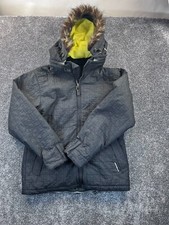 Volcom Thermonite Jacket Womens S Faux Puzzle Print Parka Hooded Snow Black