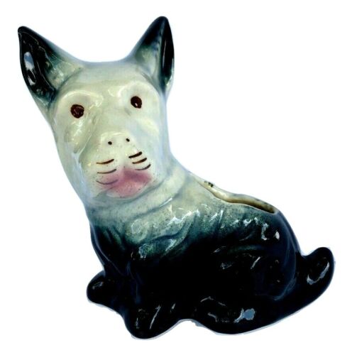 Vintage Mid-Century Terrier Scotty Dog Planter Black Beige Grey Ceramic Scottie - Picture 1 of 5