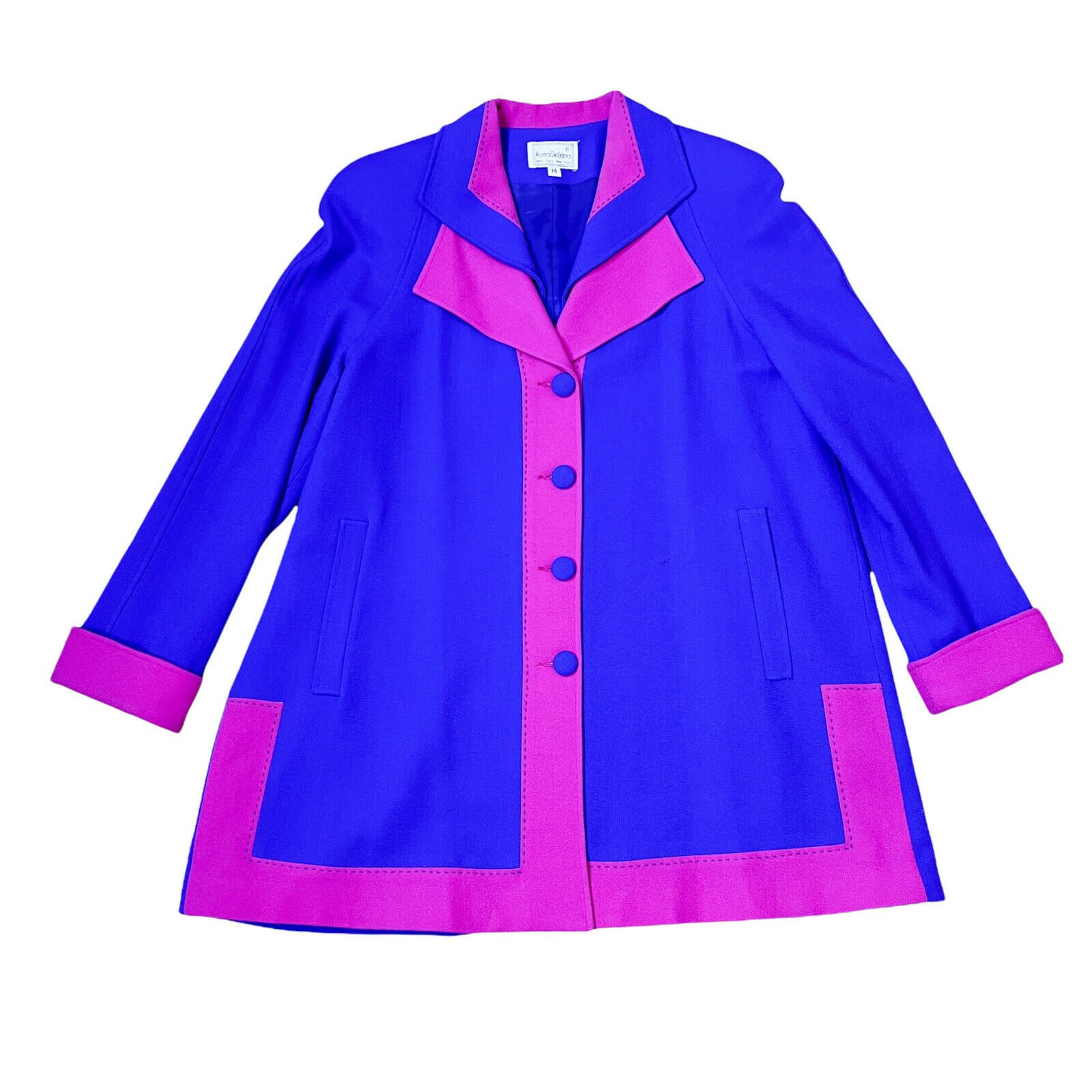1980s Vintage Roma DeLana Purple Pink Colorblock Skirt Wool Suit Large/XL Wykonane w Japonii