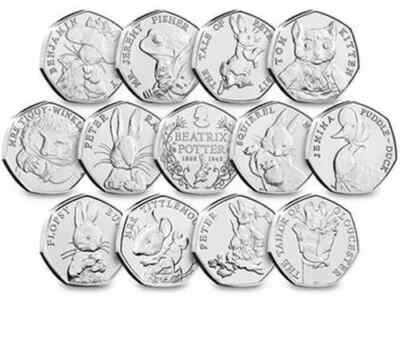 2016 2017 2018 Beatrix Potter 50 Pence Münzen Jemima Peter Rabbit