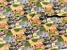 3.7 YDS OOP FLANNEL FABRIC W CITY ROAD COUNTRY SCENES