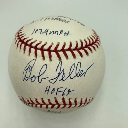 Bob Feller Signed Heavily Inscribed Career STAT Baseball JSA COA