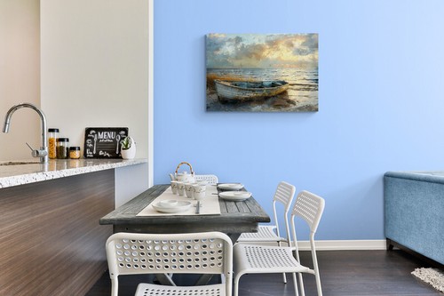 Sunset Seascape Seaside Boats Canvas Picture Print Wall Art - Picture 4 of 9