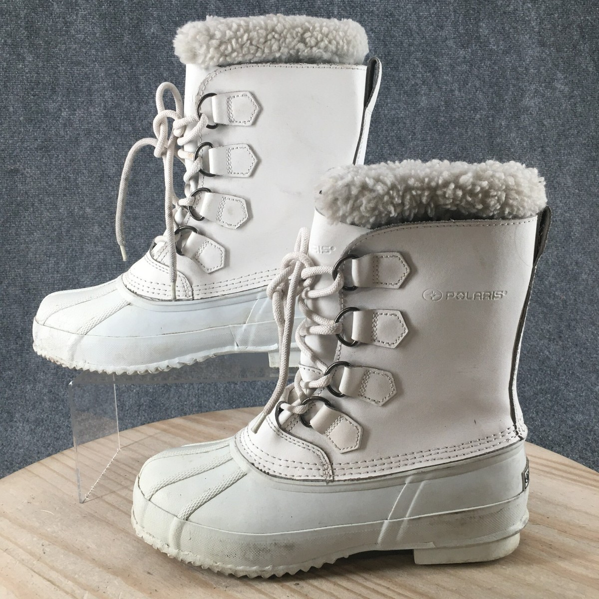 Polaris Winter Snow Boots Womens 9 White Steel Shank Mid Calf Faux