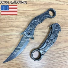 9" Stone Washed Finish Dragon Spring Assisted Open Blade Folding Pocket Knife
